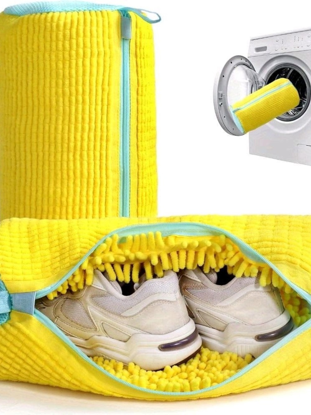 & Other Stories Yellow Shoe Laundry Bag with Teal Trim
